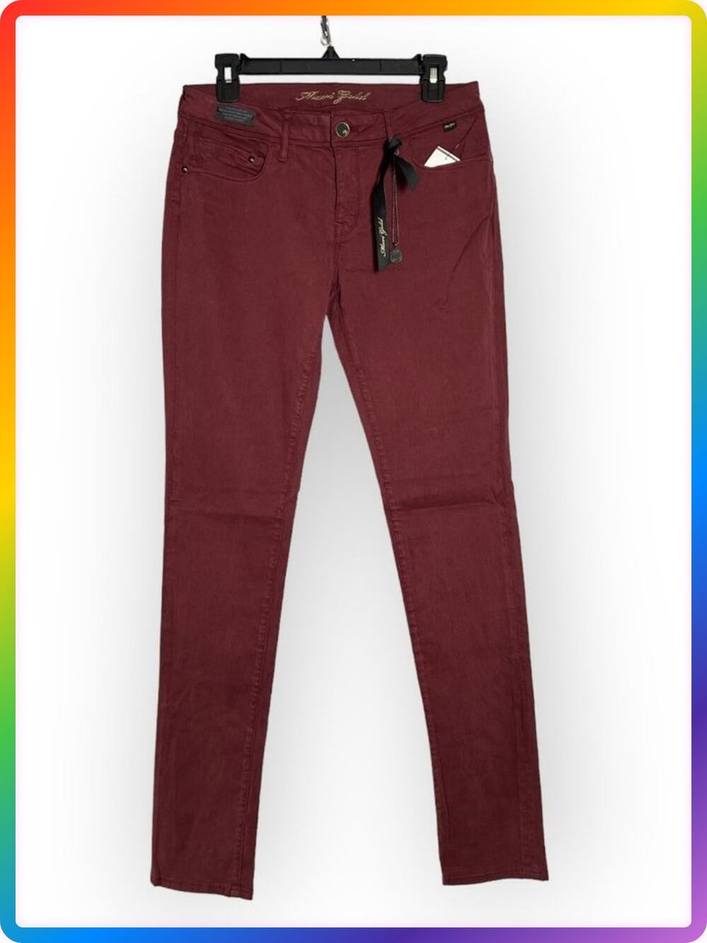 Mavi Gold Alexa Mid Rise Super Skinny Jeans SIZE 27x33 Maroon Stretch Denim
